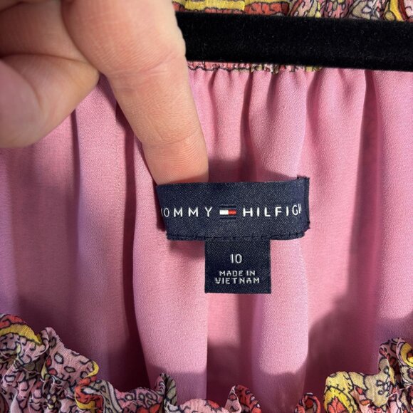 Tommy Hilfiger Pink Paisley Off-Shoulder Dress Size 10 Elastic Waist 3/4 Sleeves - Picture 10 of 16